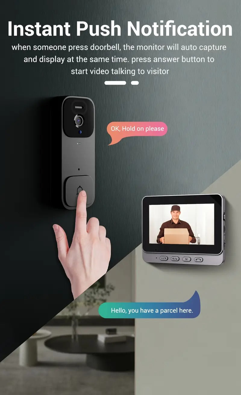 Smart Video Doorbell with 4.3" Display: No WiFi Needed & 128GB Storage | 300K Pixel Auto-Capture + 3+ Month Battery | 90-Min Charging - Home Security System for Apartments/Houses
