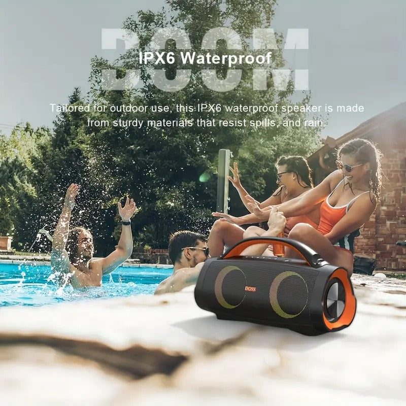DOSS 100W Outdoor Speaker Bluetooth 5.3 with Stereo Sound, Rich Bass, 20 Hours Playtime, 10400mAh Power Bank, Mixed Color Party Light, High Quality Portable Speaker for Camping, Beach