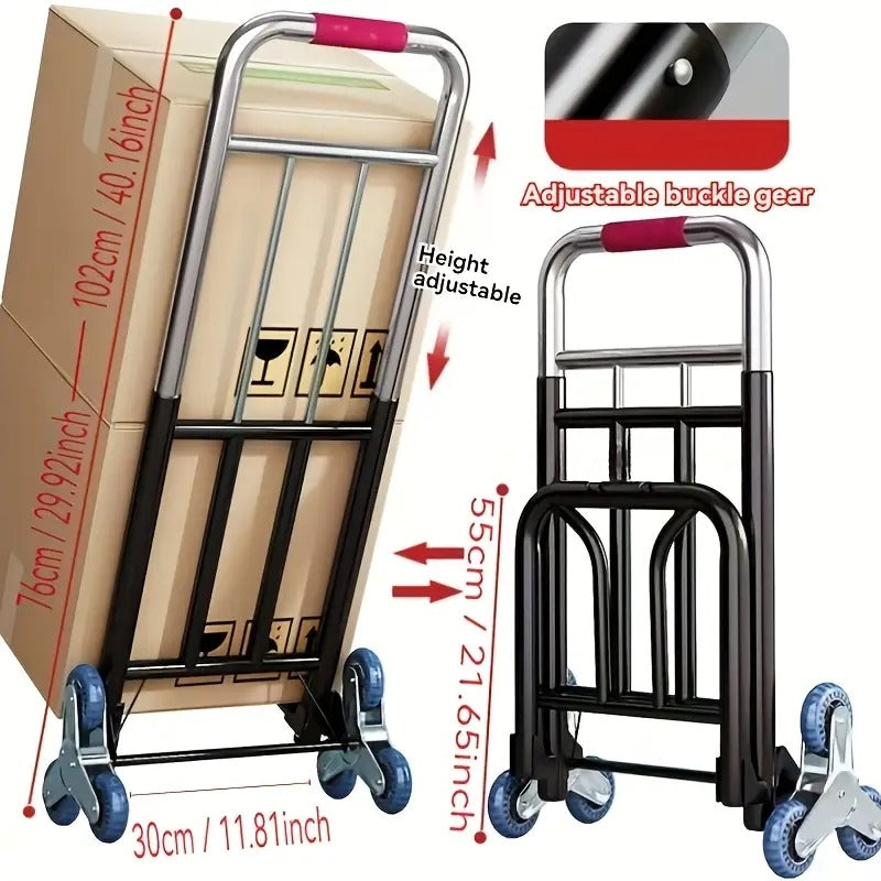 1pc Heavy Duty Folding Hand Truck with Adjustable Buckle Gear, Stair Climbing Wheels, and Portable Lift Hand Truck for Transporting and Shopping, Foldable Hand Truck