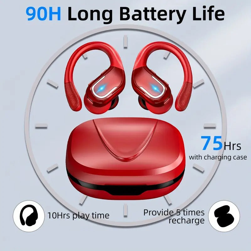 [LIFEBEE Wireless Earbuds] LIFEBEE Wireless Earbuds - New Over Ear Headphones with Earhooks, Pure Bass Sound, Dual-LED Display, Noise Cancelling Headset, Built-in Microphone for Running Sports