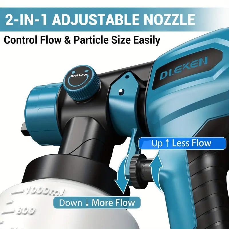 Cordless Paint Sprayer with 2000mAh Battery, 33.81oz HVLP Spray Gun with Cleaning & Blowing Joints, 6 Nozzles and 3 Patterns, Easy to Clean, for House Painting, Furniture, Cabinets, Fence, Walls, Doors Home Car Repair DIY