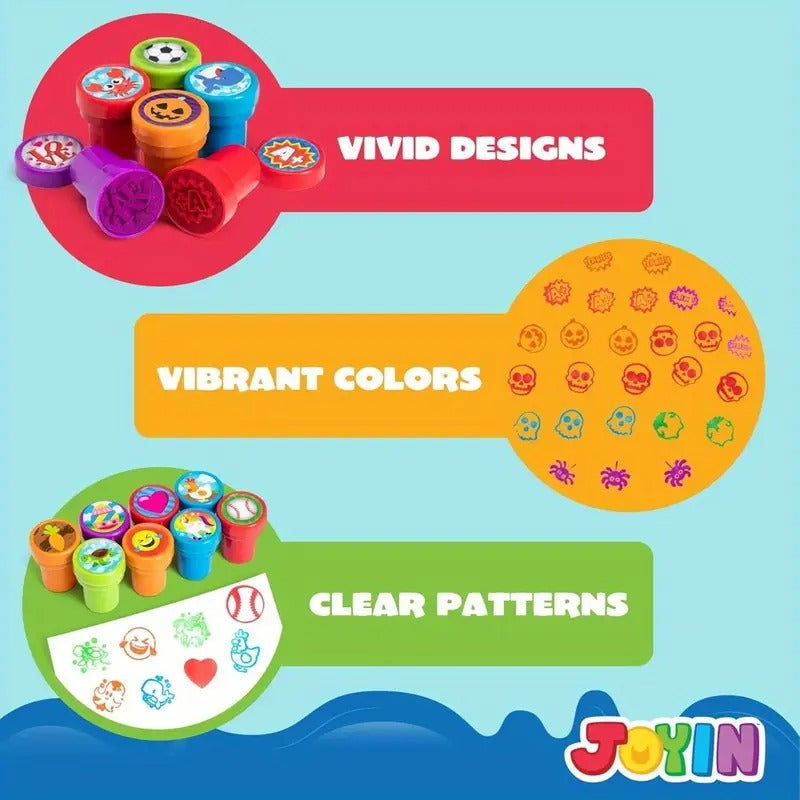 SYNCFUN 100pcs Assorted Stamps for Kids Self-Ink Stamps (50 Different Designs, Dinosaur, Zoo Safari Stampers) for Party Favor,