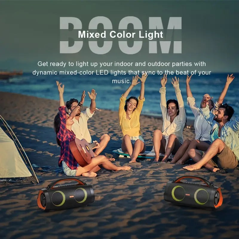 DOSS 100W Outdoor Speaker Bluetooth 5.3 with Stereo Sound, Rich Bass, 20 Hours Playtime, 10400mAh Power Bank, Mixed Color Party Light, High Quality Portable Speaker for Camping, Beach