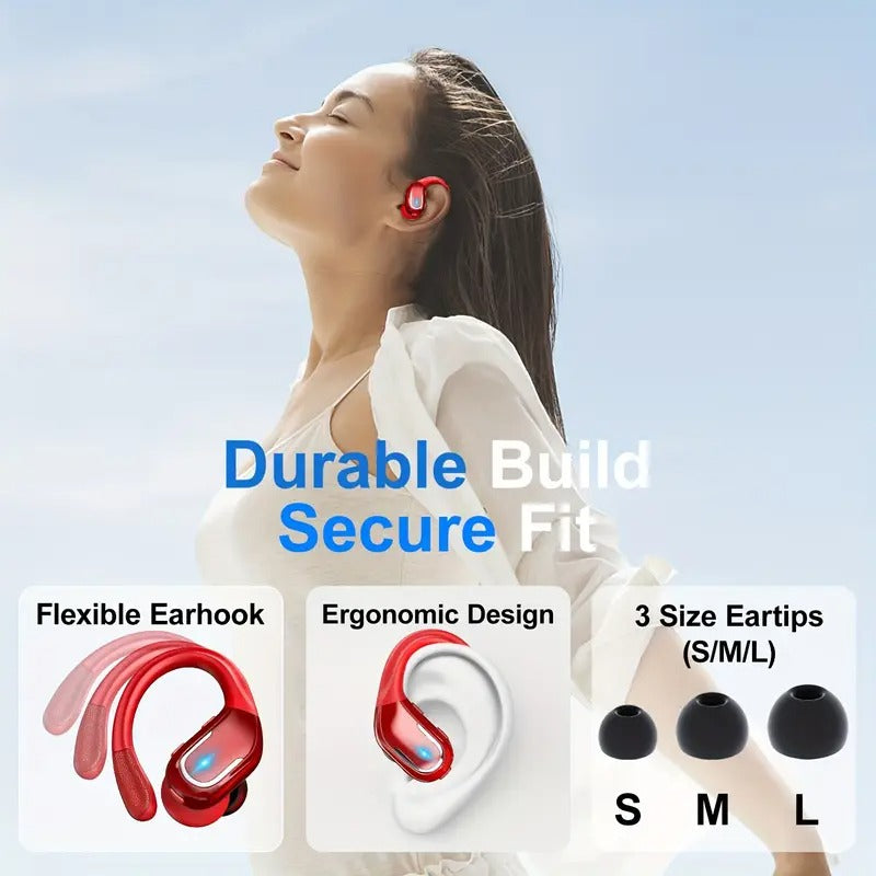 [LIFEBEE Wireless Earbuds] LIFEBEE Wireless Earbuds - New Over Ear Headphones with Earhooks, Pure Bass Sound, Dual-LED Display, Noise Cancelling Headset, Built-in Microphone for Running Sports