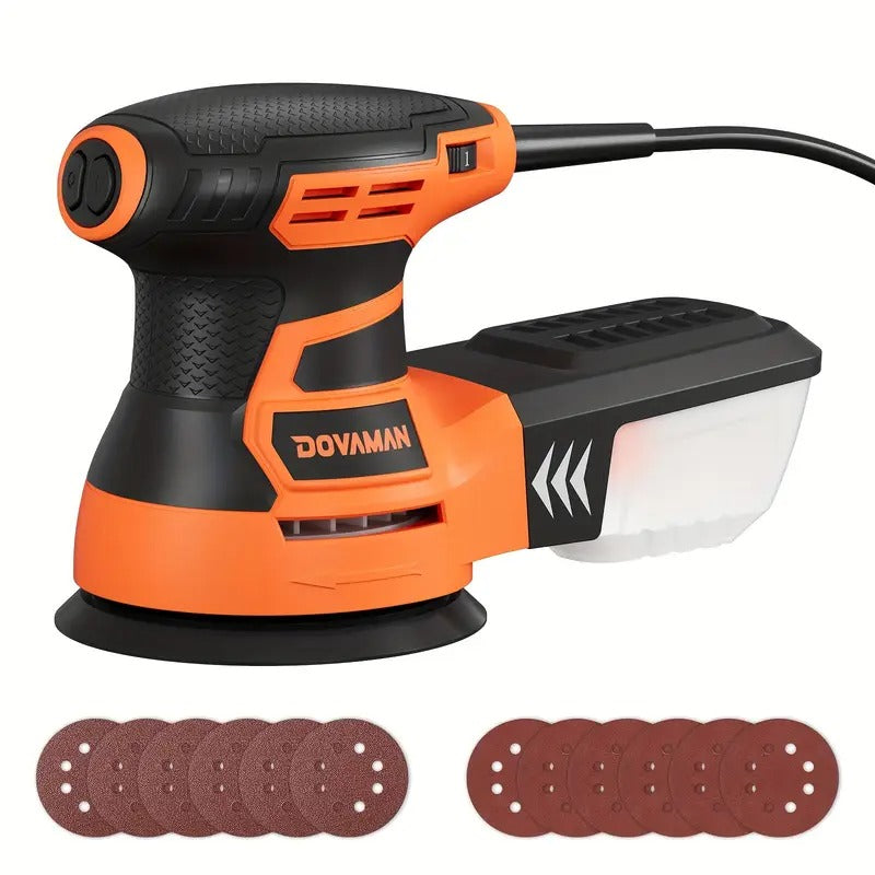 12pcs Sandpapers 6 Variable Speeds ROS01A Orbital Sander, 3A Random Orbit Electric Sander, Up to 13000 rpm, 5in Sanding Pad, Dust Collection, Perfect for Woodworking