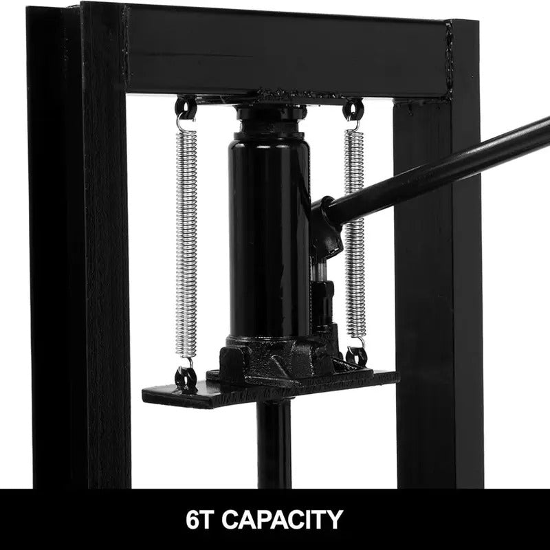 6-Ton Hydraulic Shop Press with Press Plates, H-Frame Garage Benchtop Press, Adjustable Working Table Height