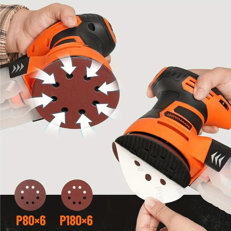 12pcs Sandpapers 6 Variable Speeds ROS01A Orbital Sander, 3A Random Orbit Electric Sander, Up to 13000 rpm, 5in Sanding Pad, Dust Collection, Perfect for Woodworking