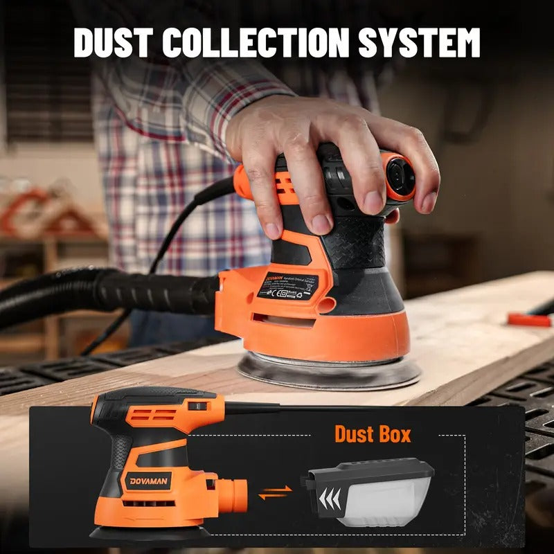12pcs Sandpapers 6 Variable Speeds ROS01A Orbital Sander, 3A Random Orbit Electric Sander, Up to 13000 rpm, 5in Sanding Pad, Dust Collection, Perfect for Woodworking