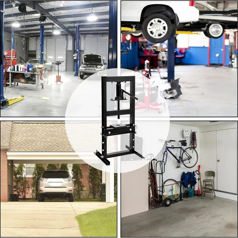6-Ton Hydraulic Shop Press with Press Plates, H-Frame Garage Benchtop Press, Adjustable Working Table Height