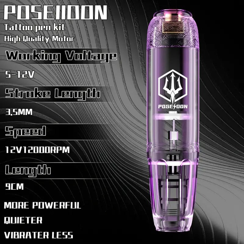 POSEIDON Tattoo Machine Kit Tattoo Gun Kit Complete Set With 20 Tattoo Needles 1500mAh Battery, Tattoo Machine Cordless Tattoo Machine Tattoo Supplies 11 Tattoo Inks Complete Cordless