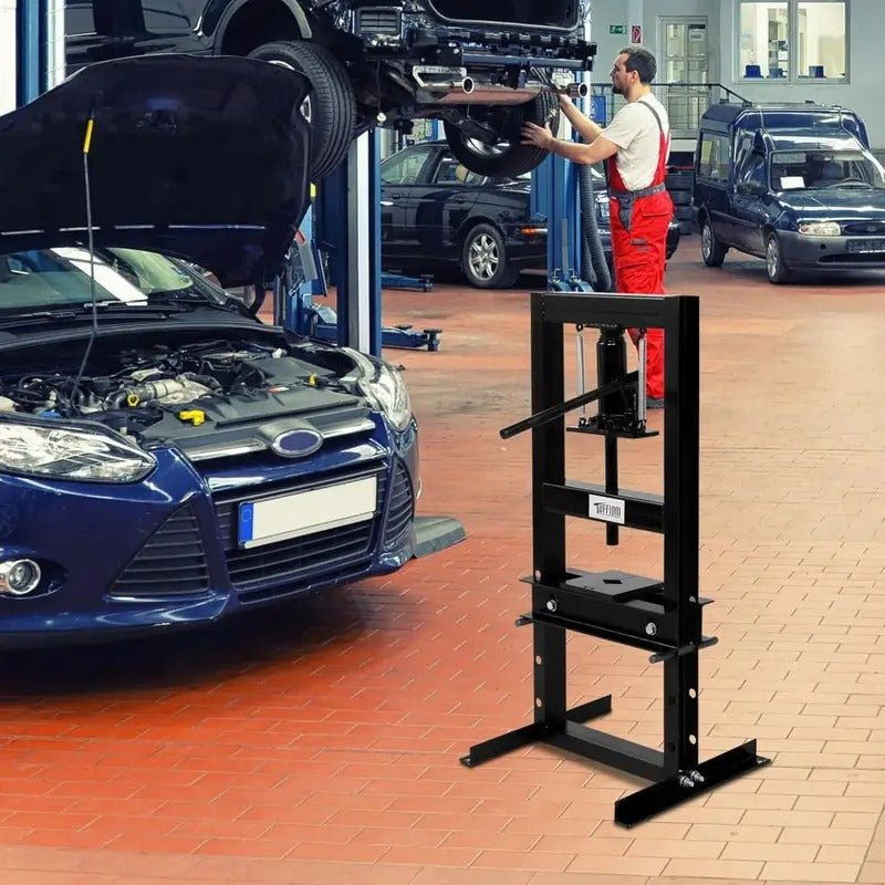 6-Ton Hydraulic Shop Press with Press Plates, H-Frame Garage Benchtop Press, Adjustable Working Table Height