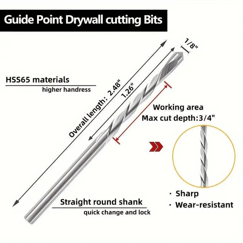 1/8 In Drywall Guidepoint Cutting Bits ( 16-Pack), Cutting Drywall Router Bits, Ror Use With Spiral Saw