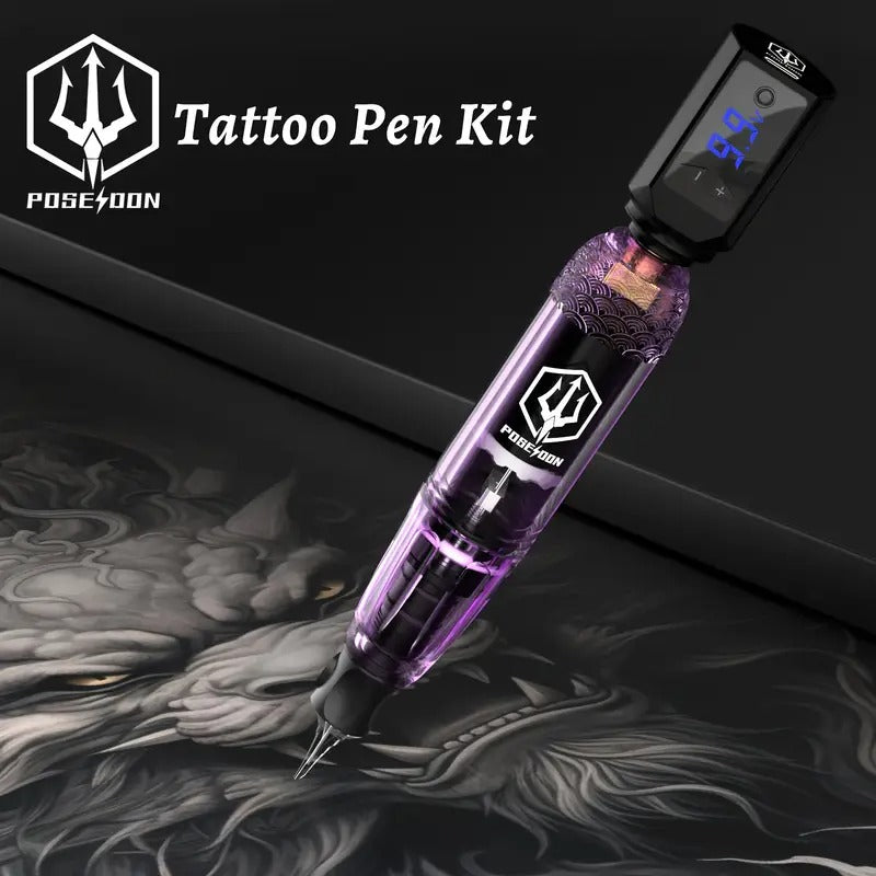 POSEIDON Tattoo Machine Kit Tattoo Gun Kit Complete Set With 20 Tattoo Needles 1500mAh Battery, Tattoo Machine Cordless Tattoo Machine Tattoo Supplies 11 Tattoo Inks Complete Cordless