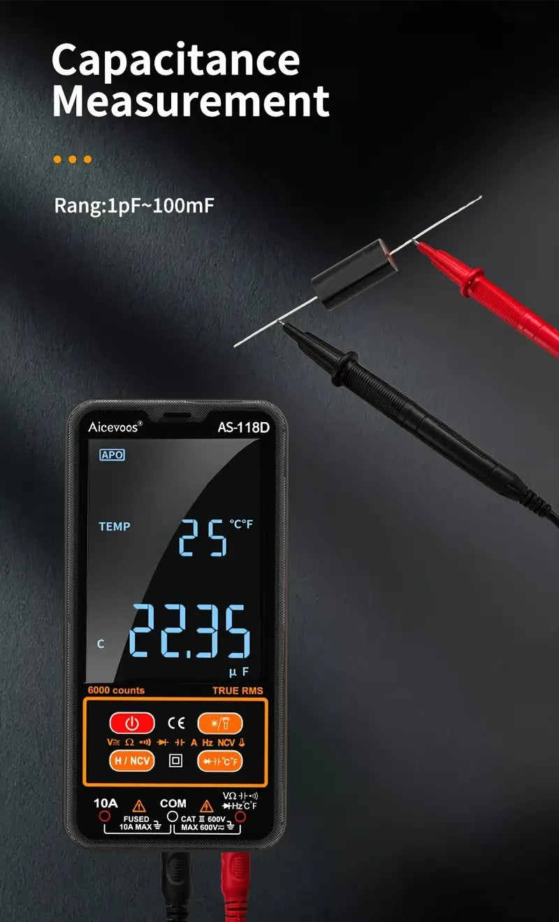 [Auto-Ranging Voltmeter] Smart Digital Multimeter - Auto-Ranging Voltmeter Measures Voltage, Current, Capacitance, Resistance, Continuity, Duty-Cycle, Temperature, and Frequency - Electrical Tester