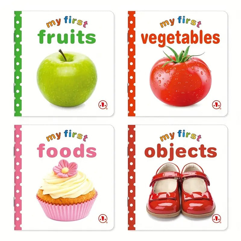 A Gift Box Containing 12 Illustrated Encyclopedias about Identifying Objects, Featuring English Apple Covers.