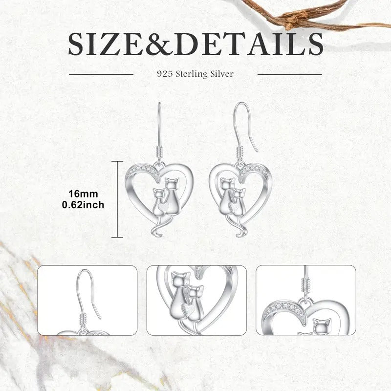 Cat Earring for Women Sterling Silver Cat Dangle Drop Earrings Animal Earrings Jewelry Gifts for Her