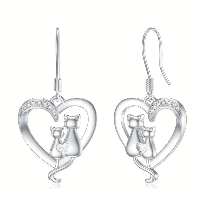 Cat Earring for Women Sterling Silver Cat Dangle Drop Earrings Animal Earrings Jewelry Gifts for Her