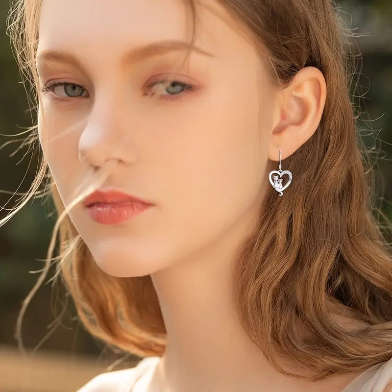 Cat Earring for Women Sterling Silver Cat Dangle Drop Earrings Animal Earrings Jewelry Gifts for Her