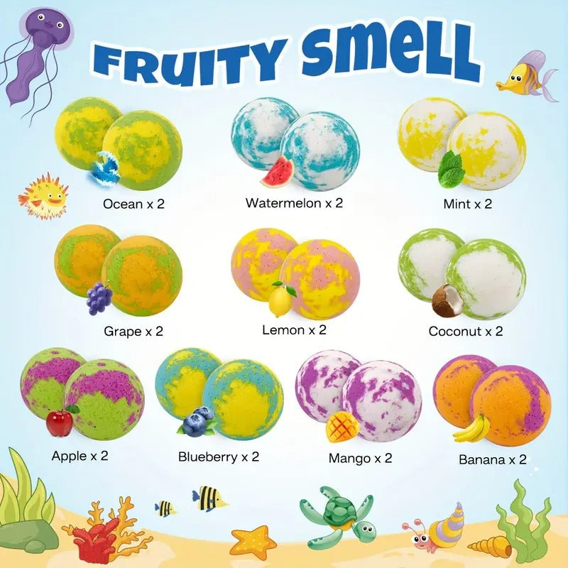 20pcs Ocean-Themed Bath Bombs with Surprise Toys Inside – Natural, Fizzy & Foaming for Sensitive Skin, Chamomile Scented, Sea Animal Shapes (Whale, Turtle, Octopus), Perfect for Kids’ Bath