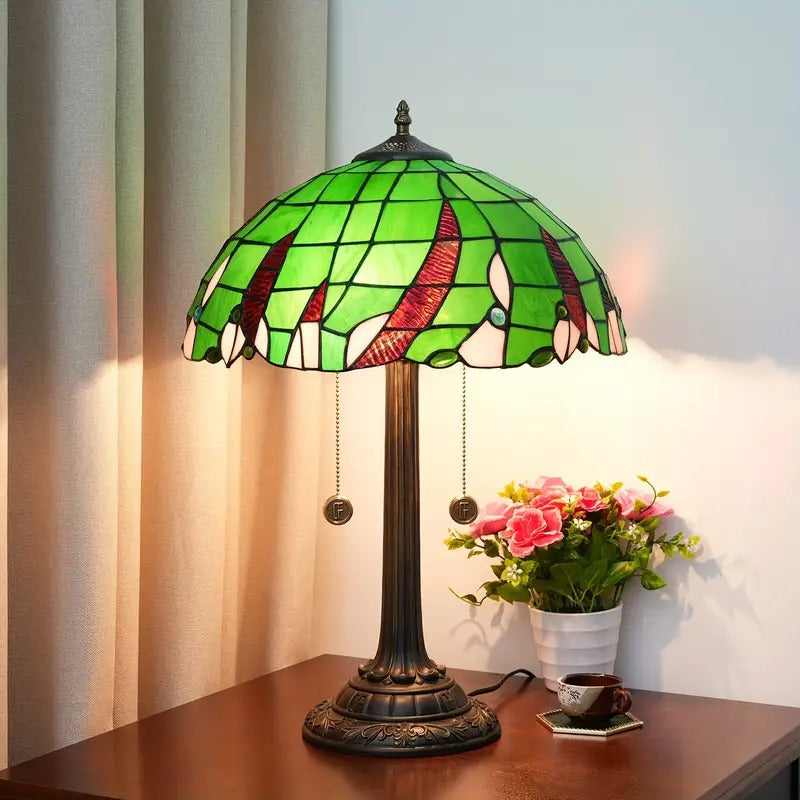 [Morning Glory Lamp] 40cm Handmade Glass Table Lamp - Morning Glory Tri-Color Floral Design | Warm Retro European Style for Living Room, Bedroom, or Dining Area, Perfect Gift and Decorative Piece, Bar Table Lamp | Artistic Table Lamp