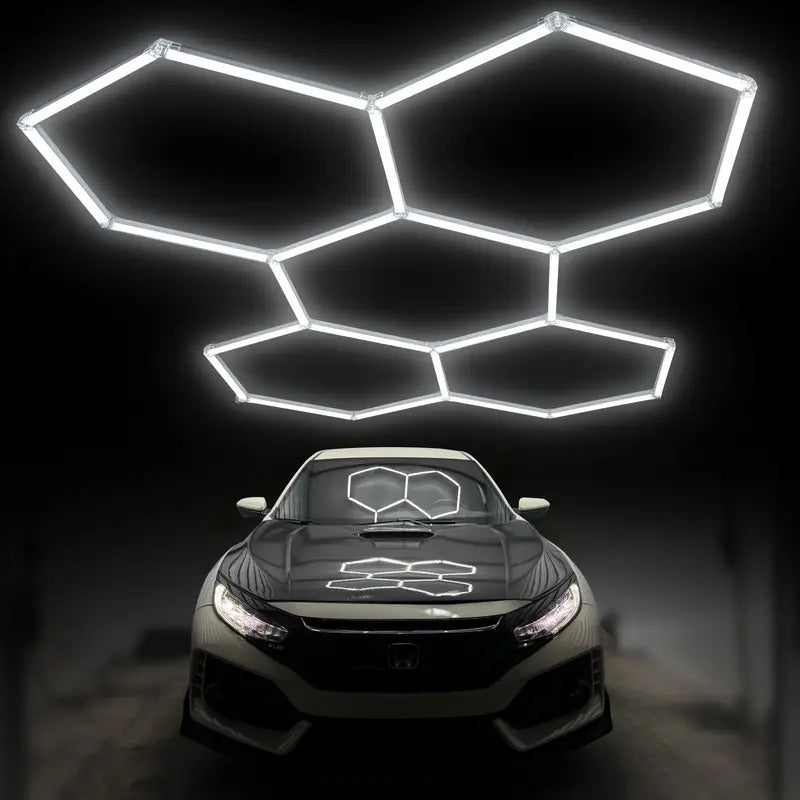 [25pcs Super Bright LED Lights] 25pcs Super Bright Hexagon LED Garage Lights | Large Size, White Light for Workshop, Gym, Basement, Car Detailing & Wash Room, Plastic Material, Hardwired Installation, 26400LM