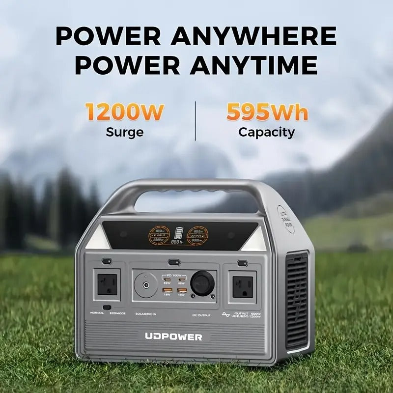 [Lithium Battery] UDPOWER C600 12V, 46.5Ah, 595Wh LiFePO4 Lithium Battery | With AC Outlet Up To 1200W, Solar Battery For Outdoor/Camping/Travel/RV/Home Backup/CPAP(Grey)