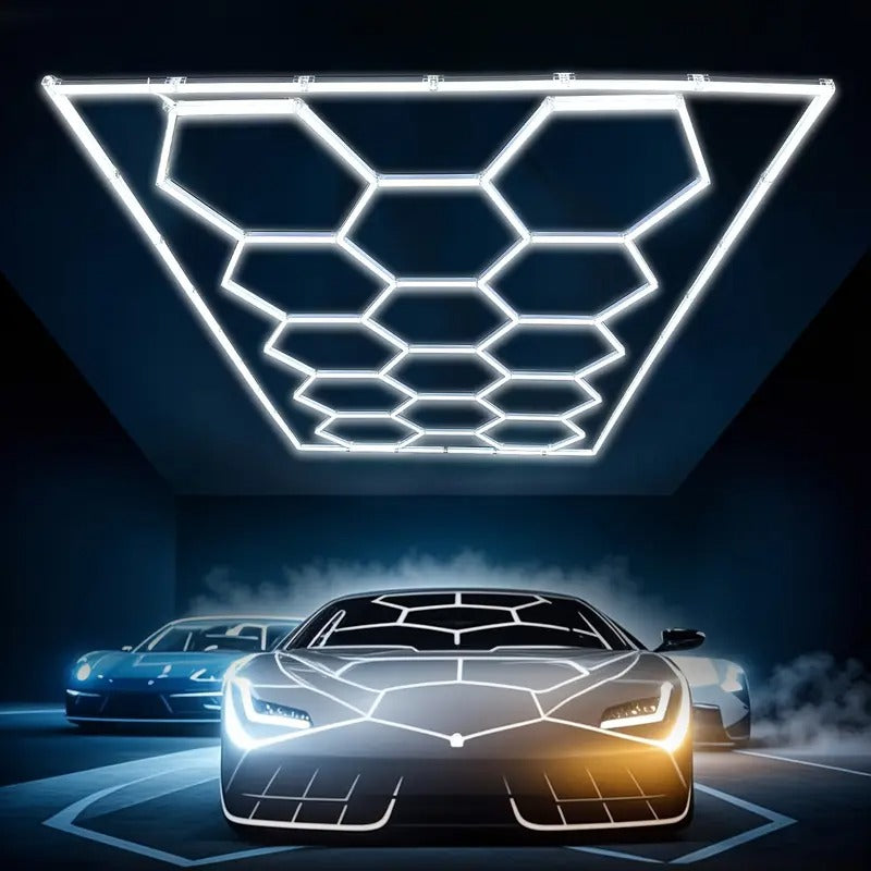 [25pcs Super Bright LED Lights] 25pcs Super Bright Hexagon LED Garage Lights | Large Size, White Light for Workshop, Gym, Basement, Car Detailing & Wash Room, Plastic Material, Hardwired Installation, 26400LM