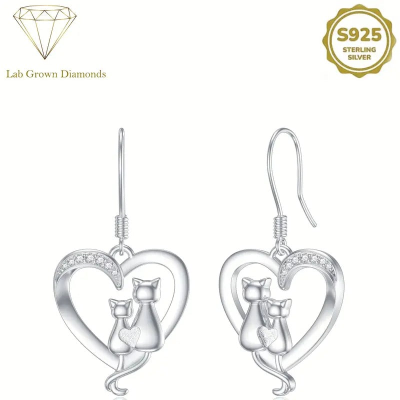 Cat Earring for Women Sterling Silver Cat Dangle Drop Earrings Animal Earrings Jewelry Gifts for Her