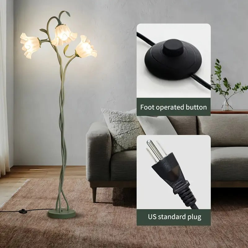 [Creative LED Floor Lamp] 3-Color Temperatures LED Modern Art Flower Floor Lamp, Flexible Arm Creative DIY Shape | Suitable For Bedroom, Living Room, Study And Hotel Home Decoration (Included 3 Bulbs Inside)