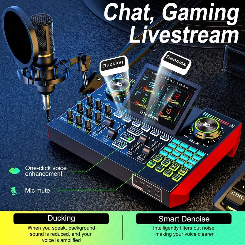 Tenlamp G10 BM800 Mic Mixer Set Podcast Influencer KOL Singing Gaming DJ Mixing Station Controller Equipment Studio Professional Recording Electronic Music Mixer Power Karaoke Machine Available Dynamic Condenser Wired Microphone Portable Microfono