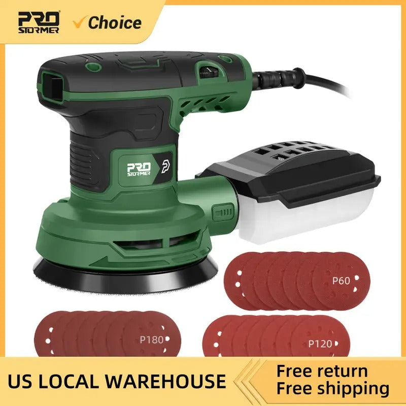 Prostormer 5-Inch Random Orbital Sander With 21pcs Sandpapers, 8000-13000RPM, 2.6AMP Palm Sander With 6 Variable Speeds, Dust Collection For Polishing, Sanding