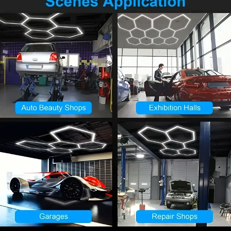 [25pcs Super Bright LED Lights] 25pcs Super Bright Hexagon LED Garage Lights | Large Size, White Light for Workshop, Gym, Basement, Car Detailing & Wash Room, Plastic Material, Hardwired Installation, 26400LM