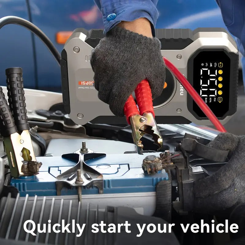 5000A Car Jump Starter with Air Compressor, Battery Jump Starter Portable5000A Peak 150PSl Digital Tire Inflator, Car Battery Charger Portable for 12V (9.0LGas/1.98gal Diesel) USB Input/output,