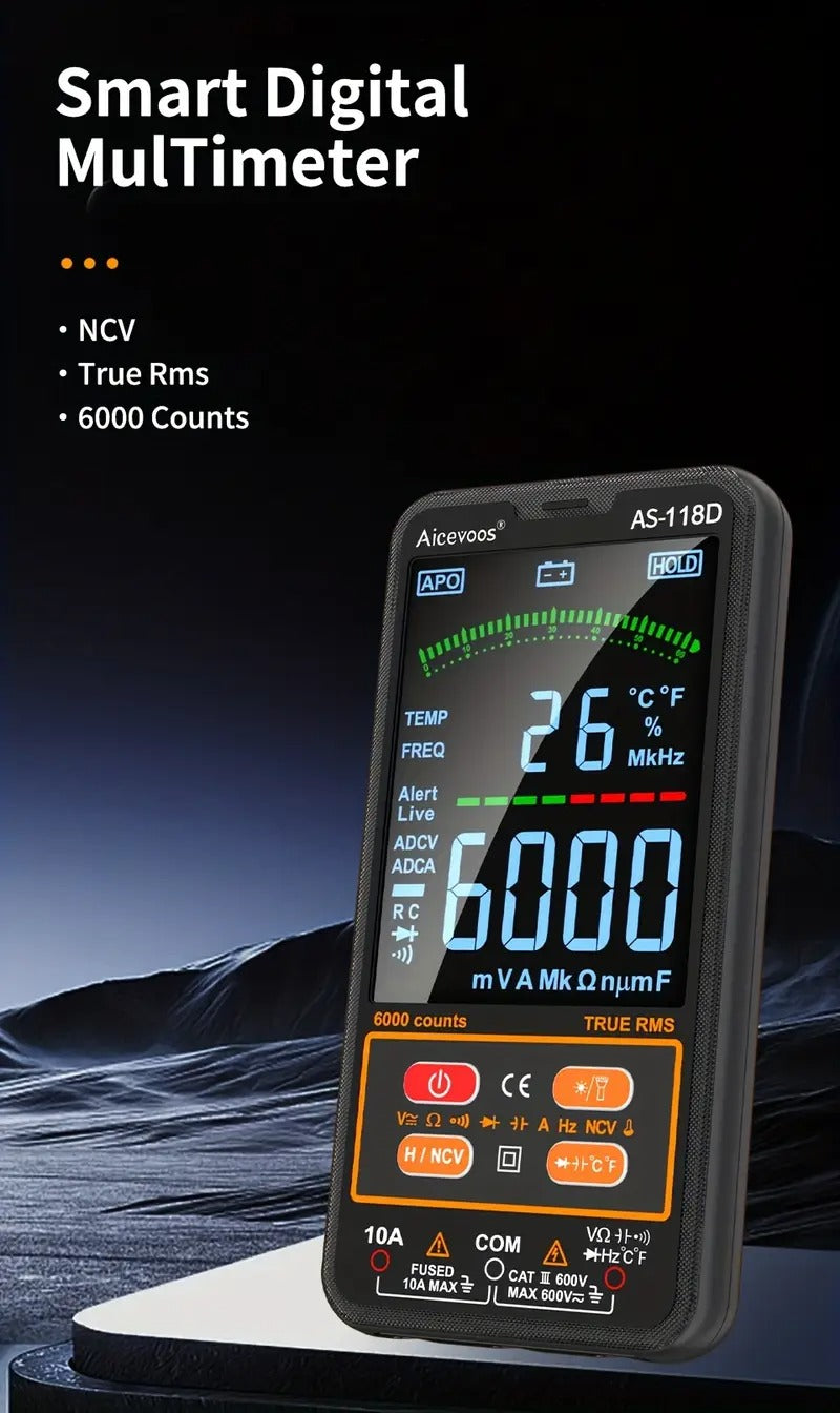 [Auto-Ranging Voltmeter] Smart Digital Multimeter - Auto-Ranging Voltmeter Measures Voltage, Current, Capacitance, Resistance, Continuity, Duty-Cycle, Temperature, and Frequency - Electrical Tester