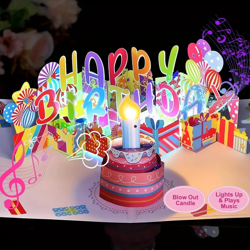 3D Pop Up Birthday Card | Light And Music Happy Birthday Card, Birthday Gift Cards | for Women Men Husband Wife Mom Dad | with Blowable Candle