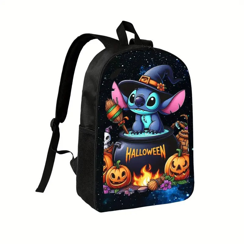 Disney Stitch Halloween Backpack - Official Stitch Witch Hat & Cauldron Design School Bag, Heavy-Duty Commuter Backpack with Adjustable Shoulder Straps, Zipper Closure, Machine Washable