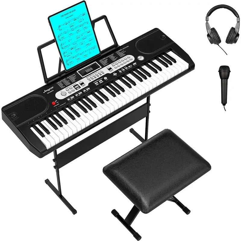 Piano Keyboard, 61-key Keyboard Piano for BeginnersProfessionals, Electric Piano with Microphone and Piano App, Supports MP3USB MIDIMicPedal Insertion (HeadphonesMicStandStool)