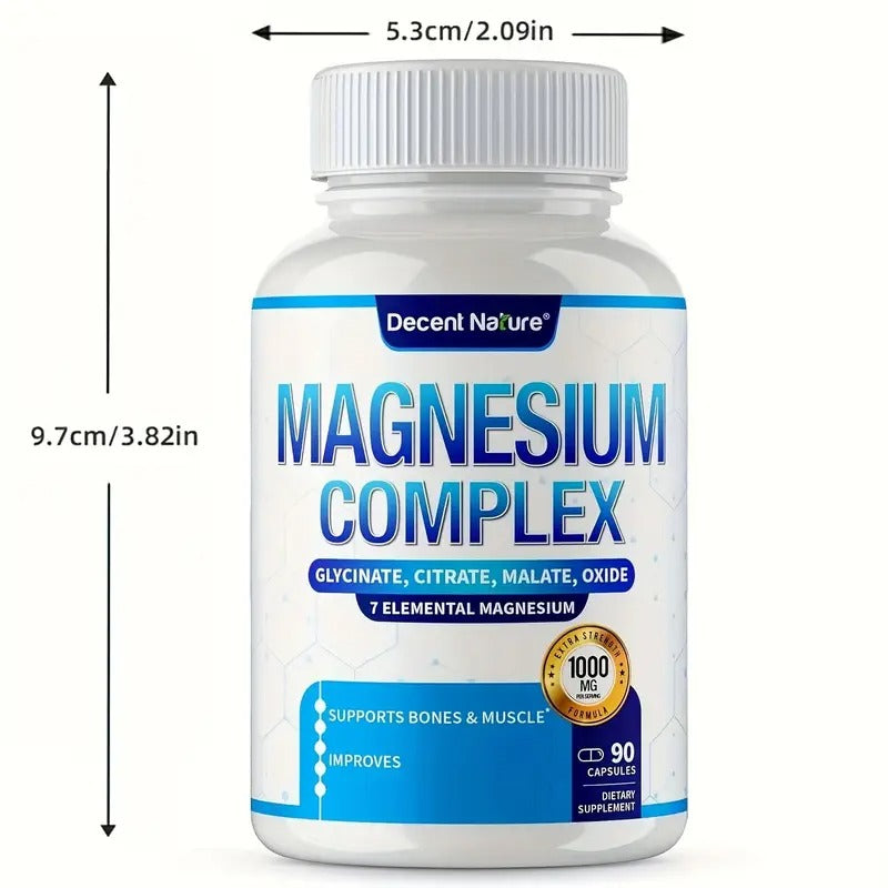Magnesium Complex 7 Elemental Magnesium Supplement 1000mg - 7-Form Magnesium (Glycinate, Citrate, Malate, Taurate, Oxide, Aspartate, Orotate) With Vitamin C - High Absorption - 90 Capsules