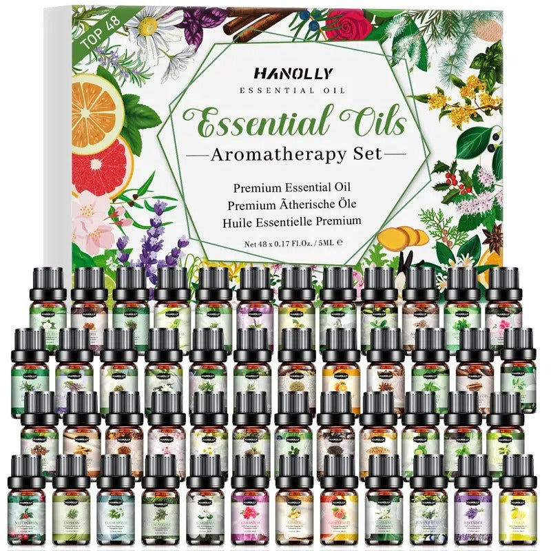 48X5ML Essential Oils Set, Essential Oil Kit for Diffuser - Sandalwood, Eucalyptus, Lavender, Tea Tree, Peppermint Oil - Best Christmas Gift