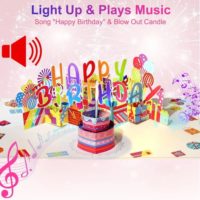 3D Pop Up Birthday Card | Light And Music Happy Birthday Card, Birthday Gift Cards | for Women Men Husband Wife Mom Dad | with Blowable Candle