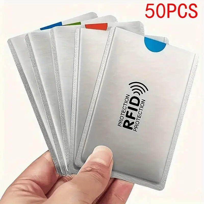 50 RFID Blocking Card Holder - Aluminum Foil NFC Protector, Suitable for Credit Cards, IDs, Bank Cards, Passports - Organizer for Desktop and Drawer